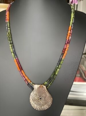 Shell and peridot ruby saphire necklace