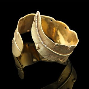feather gold bangle with diamonds