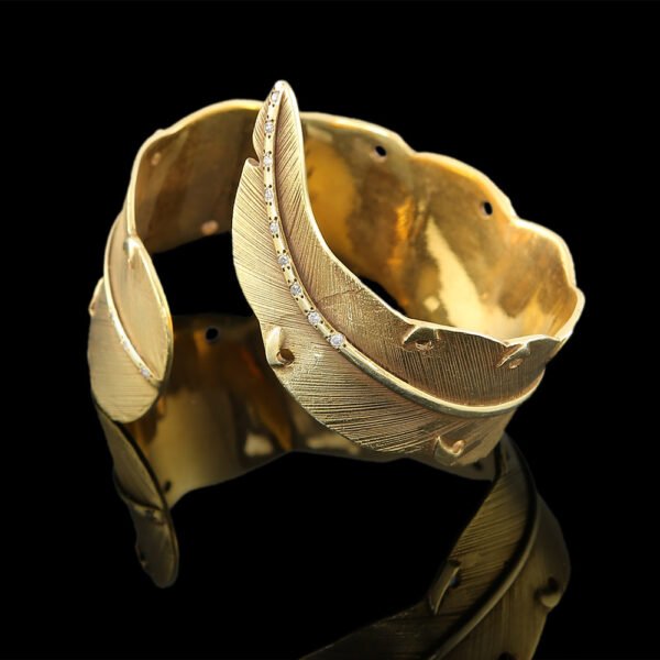 feather gold bangle with diamonds