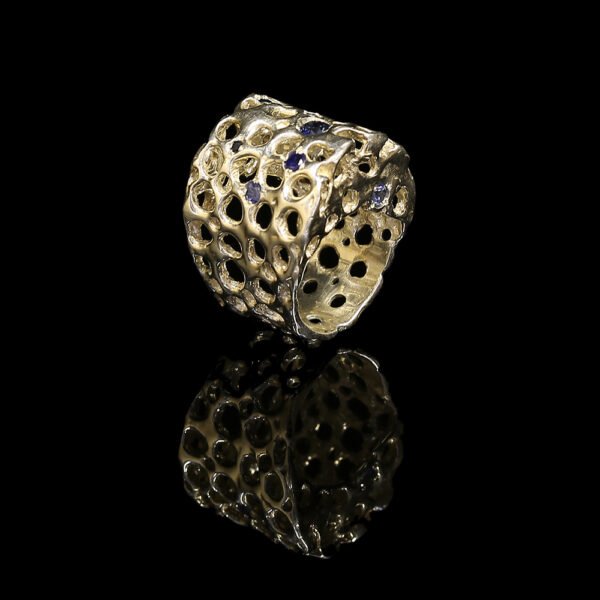 elemental perforation ring 6 gold sapphires